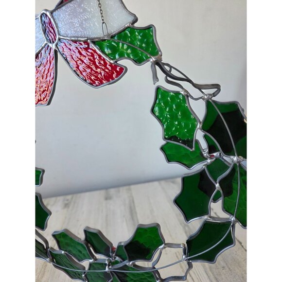 Vintage large 14" stained glass wreath hanging Xmas heavy decor - Picture 5 of 9